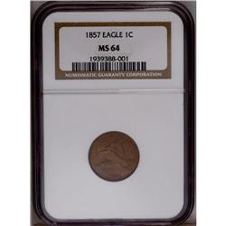 1857 1C MS64 NGC. Deep golden-brown in color, this sat