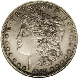 1889-CC S$1 AU50 ANACS. Displaying medium silver-gray