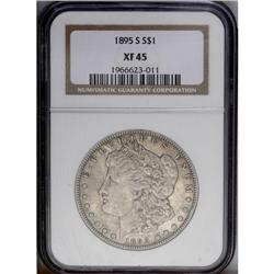 1895-S S$1 XF45 NGC. A moderately toned piece with tra