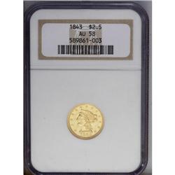 1843 $2 1/2 AU58 NGC. The ''43-P is widely regarded as