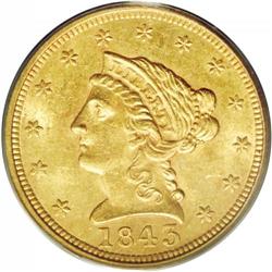 1843 $2 1/2 MS61 PCGS. Lustrous in the fields and attr