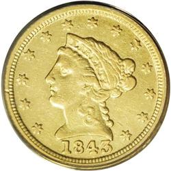 1843-C $2 1/2 Large Date, Plain 4 VF30 PCGS. Variety 5