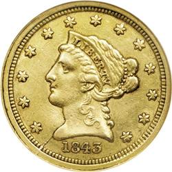 1843-C $2 1/2 Small Date, Crosslet 4 AU55 NGC. Variety