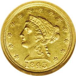 1843-O $2 1/2 Large Date, Plain 4 AU58 NGC. Bass. Some