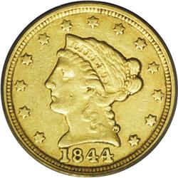 1844-C $2 1/2 VF35 PCGS. Variety 6-E. A subdued chestn