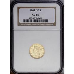 1847 $2 1/2 AU55 NGC. This is a scarcer date from a li
