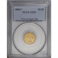1848-C $2 1/2 VF35 PCGS. Variety 10-F, identified by t