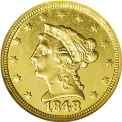 1848-C $2 1/2 MS61 NGC. Variety 10-F. In his reference