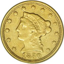 1850-C $2 1/2 XF45 PCGS. Variety 12-G. On this variety