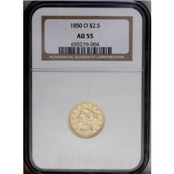 1850-O $2 1/2 AU55 NGC. The mintage of 84,000 pieces s