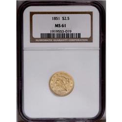 1851 $2 1/2 MS61 NGC. Fully lustrous with lovely light