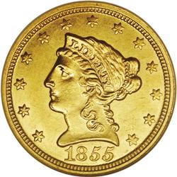 1855-C $2 1/2 --Cleaned--ANACS. MS60 Details. Winter 16