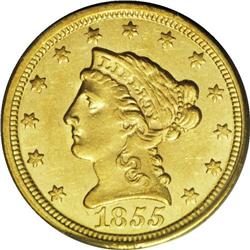 1855-C $2 1/2 MS62 PCGS. The 1855-C is a very rare and