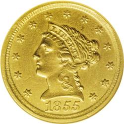 1855-D $2 1/2 --Cleaned--ANACS. AU55 Details. Winter-18