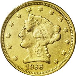 1856-C $2 1/2 AU50 PCGS. Variety 17-J. Luster glints f