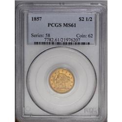 1857 $2 1/2 MS61 PCGS. Sharply struck and fully lustro
