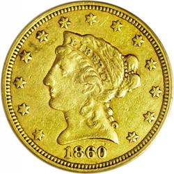 1860-C $2 1/2 XF45 PCGS. Variety 19-J. The strike is s