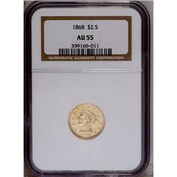 1868 $2 1/2 AU55 NGC. Two rust pits (as struck) on Lib