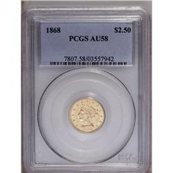 1868 $2 1/2 AU58 PCGS. The bright, semi-prooflike surf