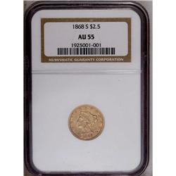 1868-S $2 1/2 AU55 NGC. The strike is sharp on the sta
