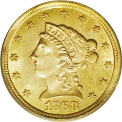 1868-S $2 1/2 MS63 PCGS. This is the doubled die rever