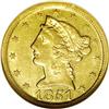 1851-D $5 AU55 NGC. Variety 26-R. A bright yellow-gold