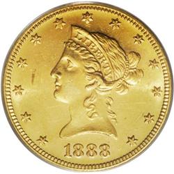 1888-S $10 MS63 PCGS. Rich orange-gold luster in the f