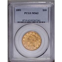 1891 $10 MS62 PCGS. Dashes of gunmetal-blue color visi