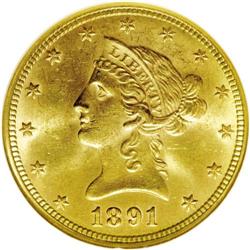 1891 $10 MS64 NGC. Only one finer example of this issu