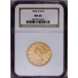 1906-D $10 MS64 NGC. A well struck near-Gem Coronet Ea