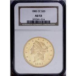 1882-CC $20 AU53 NGC. A minimum number of marks and ab