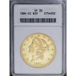 1884-CC $20 VF30 ANACS. A common date Carson City doub