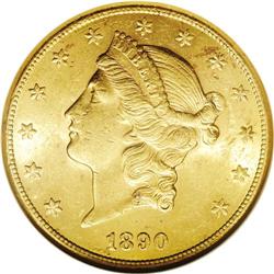 1890-CC $20 MS60 NGC. An easily obtainable issue by CC