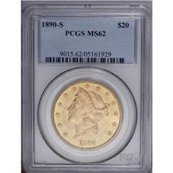 1890-S $20 MS62 PCGS. Sharply struck with a richly fro