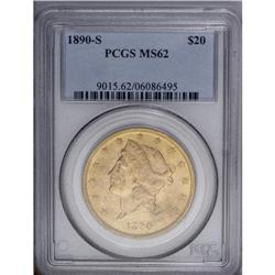 1890-S $20 MS62 PCGS. An exceedingly bright, frosty ap