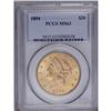 1894 $20 MS63 PCGS. Frosty yellow-gold luster with pin