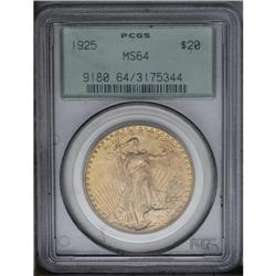 1925 $20 MS64 PCGS. An assertively struck and original