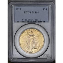 1927 $20 MS64 PCGS. Extremely bold, frosty luster is t