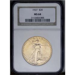 1927 $20 MS64 NGC. Well struck and lustrous, with rich