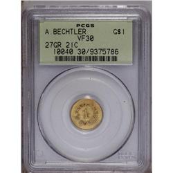 (1842-52) G$1 A.Bechtler Dollar, 27G. 21C. VF30 PCGS.