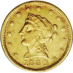 1860 $2 1/2 Clark, Gruber & Co. Quarter Eagle MS61 PCG