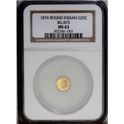 1874 25C Indian Round 25 Cents, BG-875, High R.4, MS63