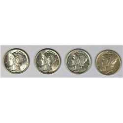 FOUR MERCURY DIMES: