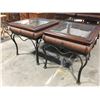Image 1 : 2  X METAL/WICKER/WOOD & GLASS END TABLES (24" X 27.5" X 24.5")