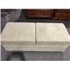 Image 2 : LIGHT GREEN UPHOLSTERED OTTOMAN WITH STORAGE ON WHEELS 54" X 22" X 19" (SMALL PAINT STAIN ON TOP)