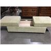 Image 3 : LIGHT GREEN UPHOLSTERED OTTOMAN WITH STORAGE ON WHEELS 54" X 22" X 19" (SMALL PAINT STAIN ON TOP)