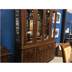CHINA CABINET & HUTCH 4-DOOR & 3 DRAWERS, BEVELED GLASS, LIGHTED & MATCHING BUFFET