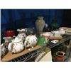 Image 1 : SHELF LOT OF ASSTD GLASS WARE (TEAPOTS/VASES/POTTERY BOWLS ETC)