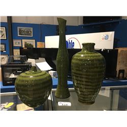 SET OF 3 LARGE GREEN VASES (APPROX 28", 20" & 13")