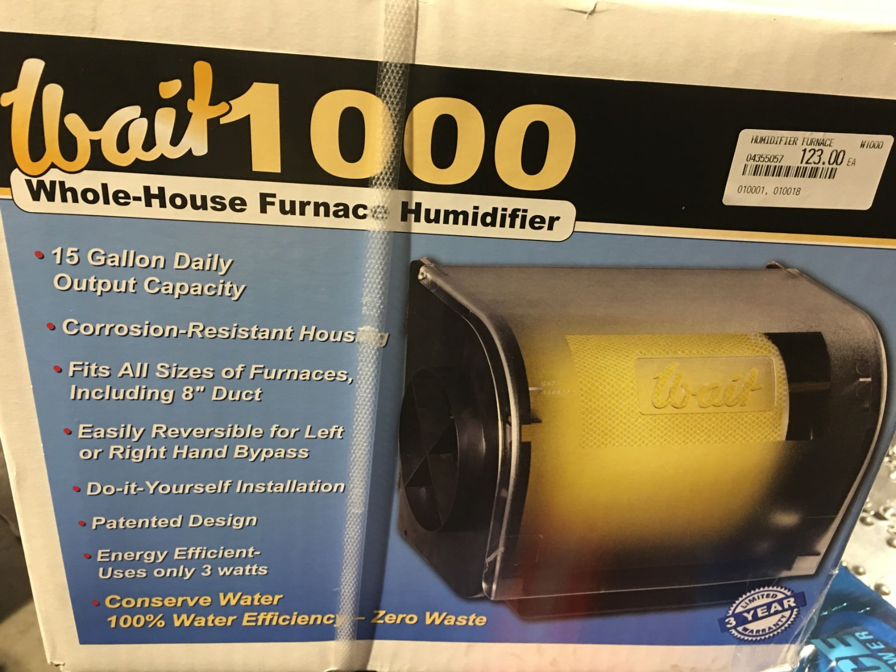 WAIT 1000 WHOLE-HOUSE FURNACE HUMIDIFIER - 15-GAL DAILY OUTPUT CAPACITY